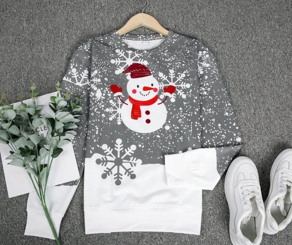 Cute Round Neck Snowman Print Top