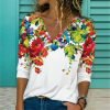 Fresh Floral Garden V-Neck Long Sleeve Top