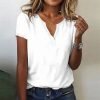 Basic White Short Sleeve Notched Top