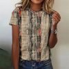 Coffee Round Neck Short Sleeve Top